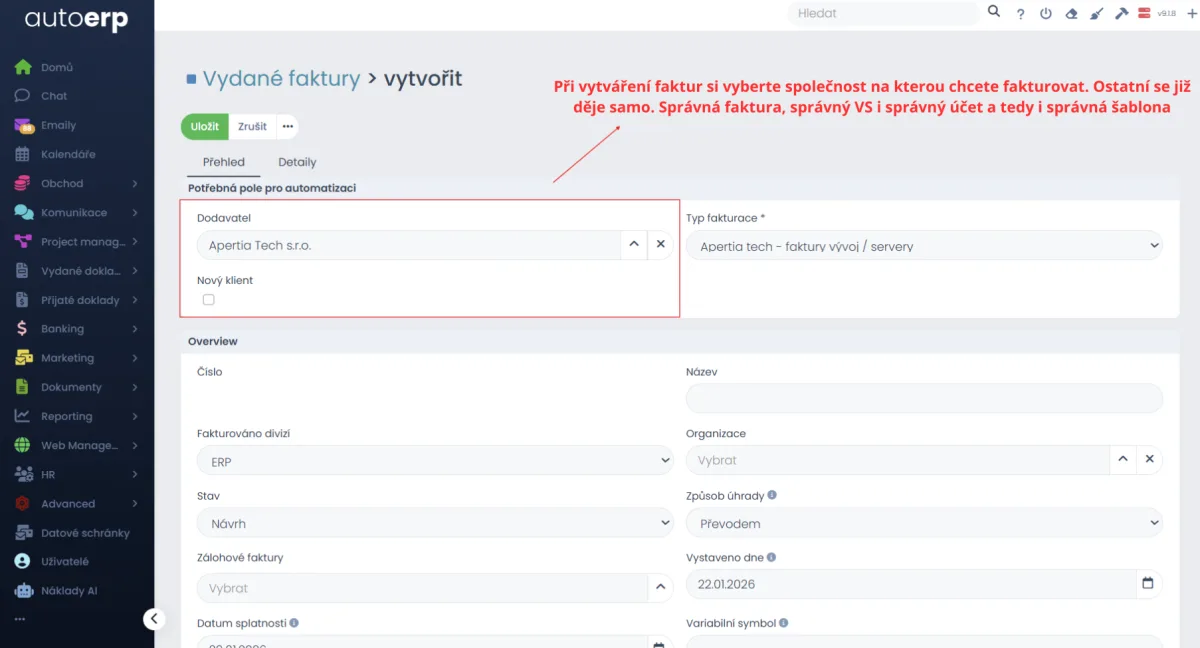 Situace před implementací — fakturační systém