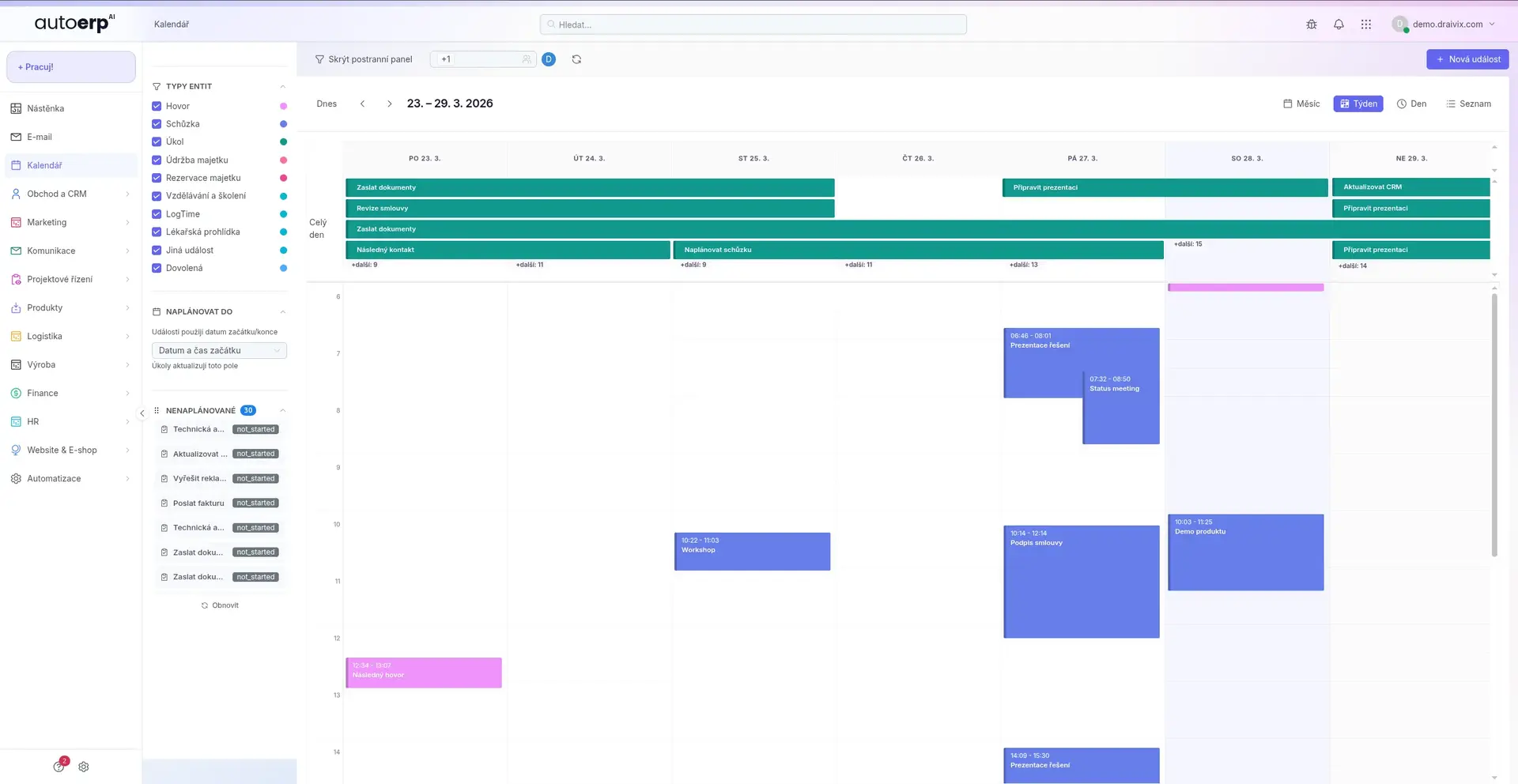AutoERP dochazkovy system - implementace a casova osa