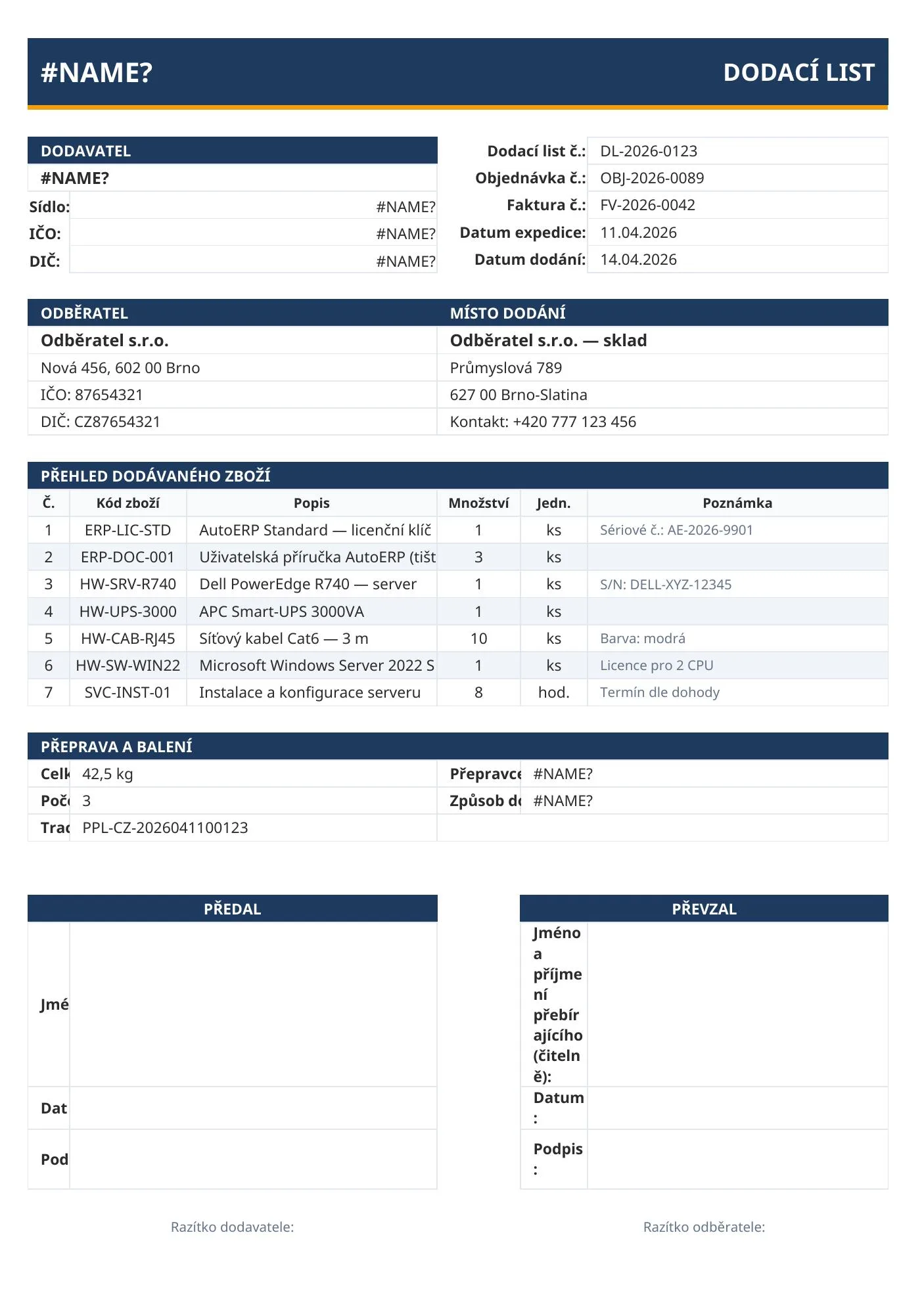 Excel šablona — kompatibilní s LibreOffice i Google Sheets