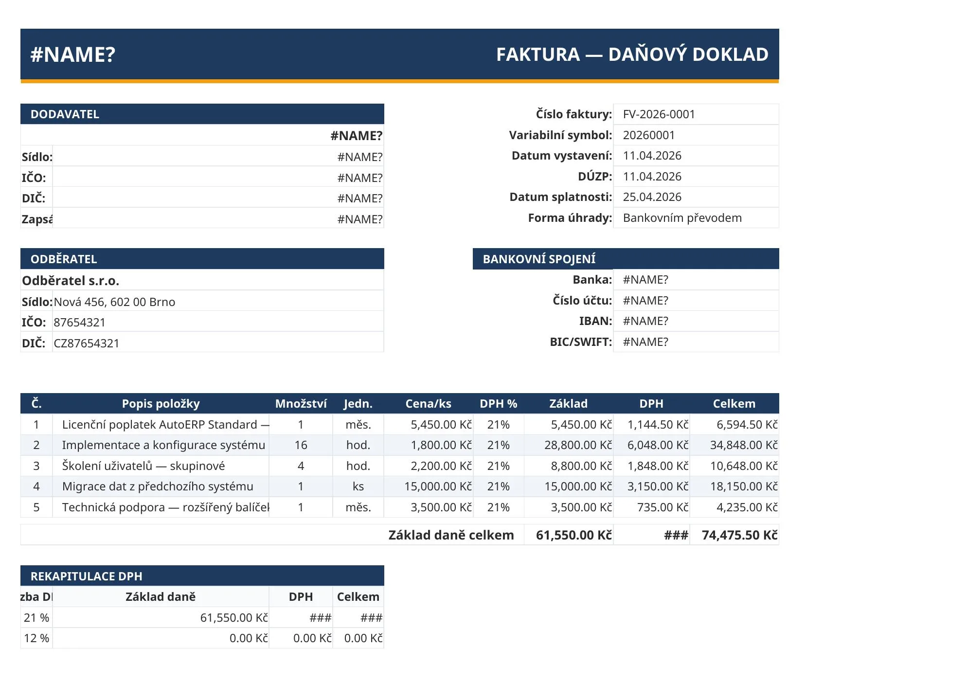 Excel šablona — kompatibilní s LibreOffice i Google Sheets