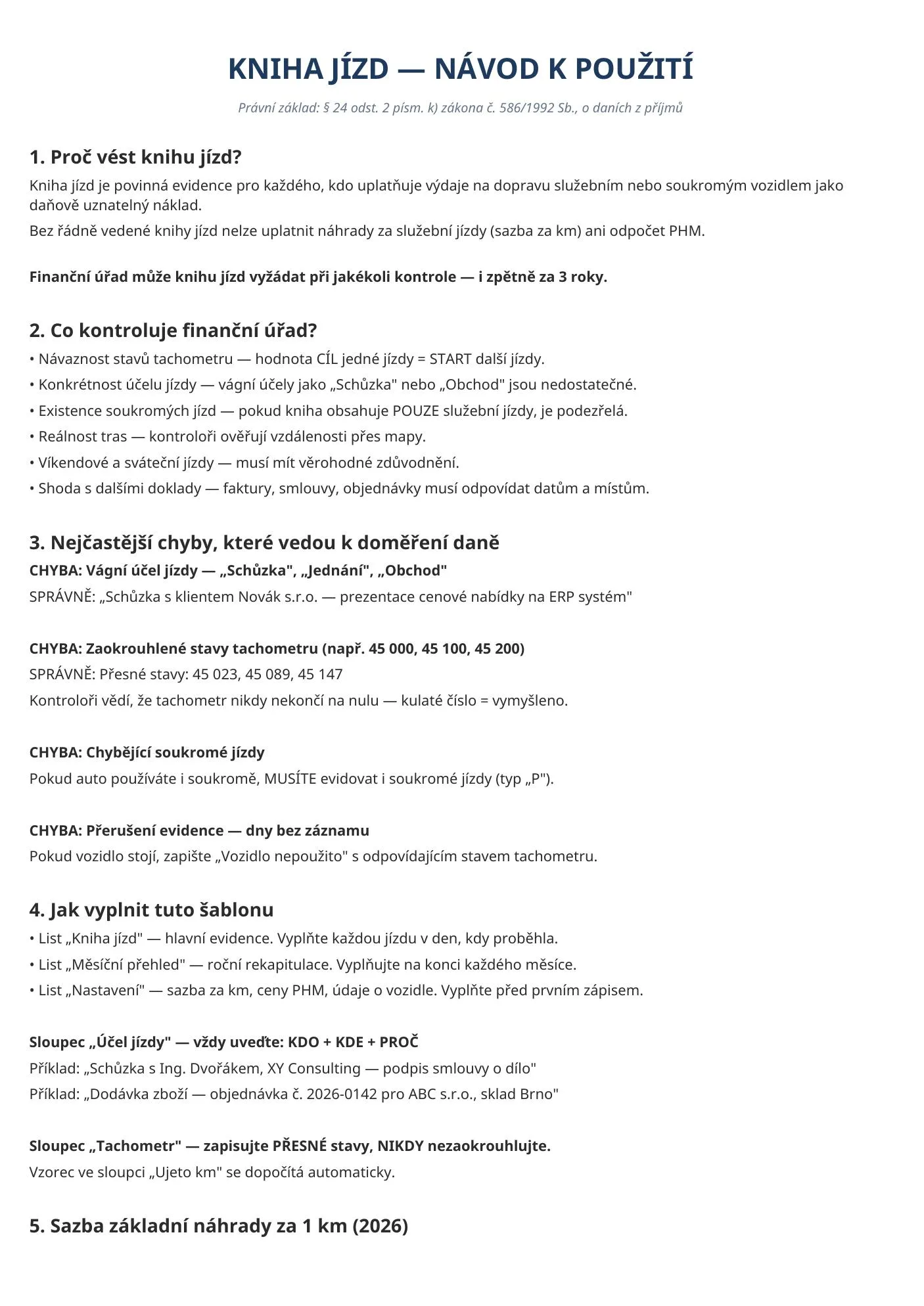 Excel šablona — kompatibilní s LibreOffice i Google Sheets