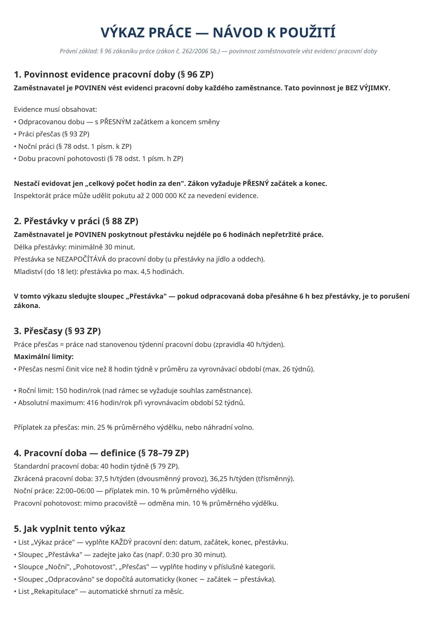 Excel šablona — kompatibilní s LibreOffice i Google Sheets